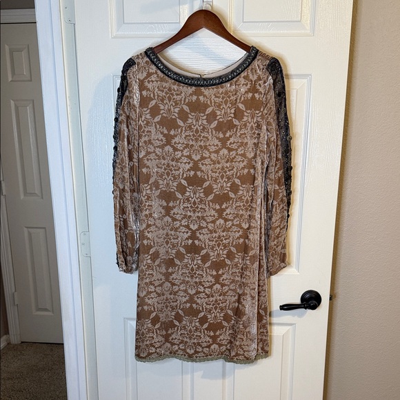 Sundance Champagne Dreams Dress Floral Crushed Velvet Long Sleeve Mini Dress - Picture 1 of 7